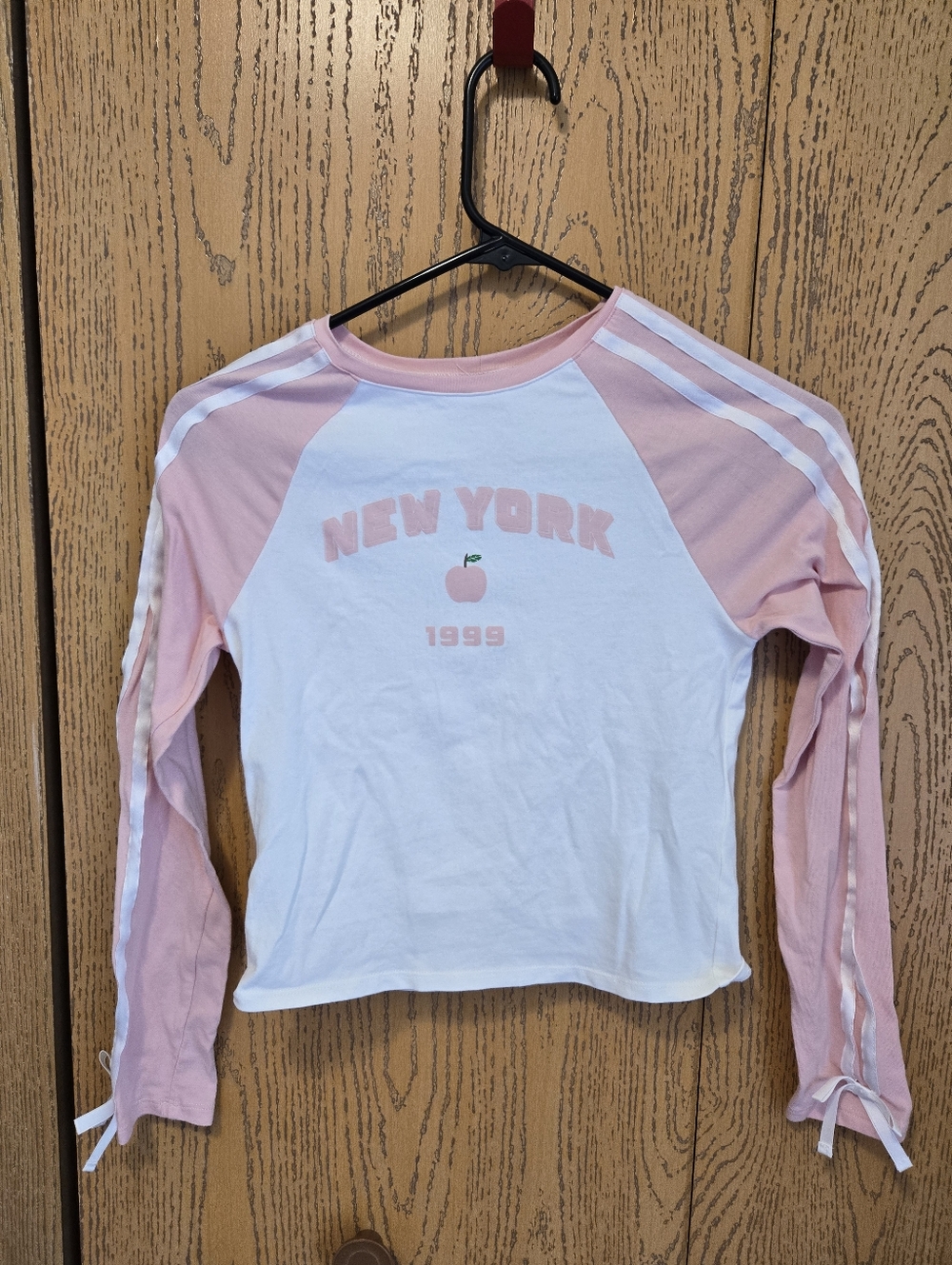 New York Peach Graphic Raglan Long Sleeve Tee - Peach & White
